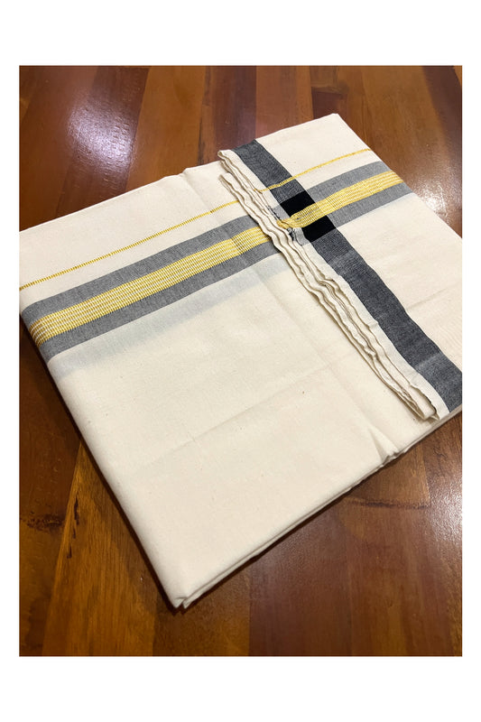 Southloom Balaramapuram Handloom Off White SINGLE Mundu (Otta Mundu) with Black and Kasavu Border (South Indian Dhoti)