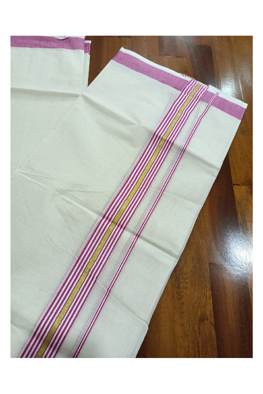 Off White Kerala Double Mundu with Kasavu and Red Kara (South Indian Dhoti)