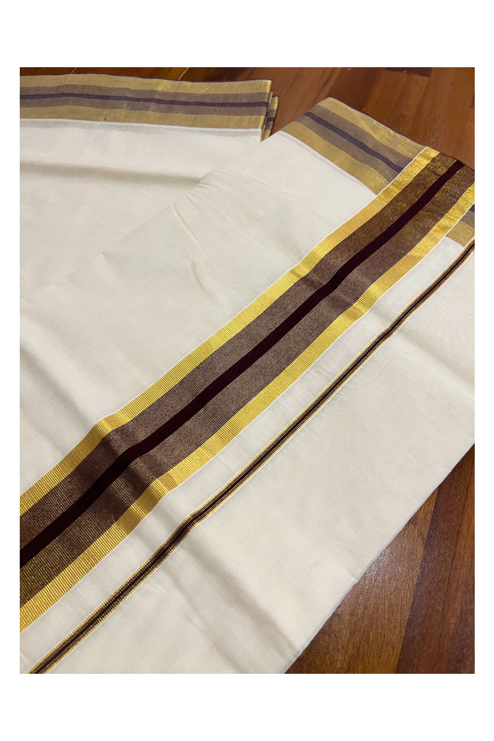 Pure Cotton Kerala Saree with Kasavu and Brown Border