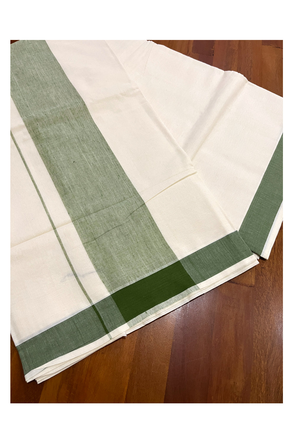 Pure Cotton Kerala Saree with Plain Green Border