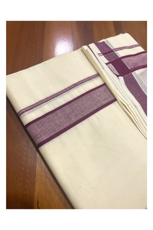 Pure Cotton Off White Double Mundu with Maroon Border (South Indian Dhoti)