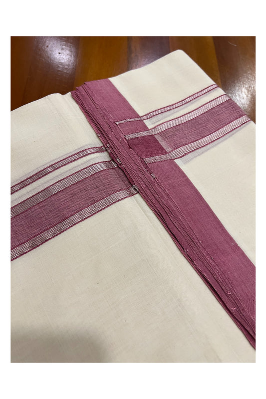 Southloom Super Premium Unakkupaavu Handloom Double Mundu with Onion Pink and Silver Kasavu Border