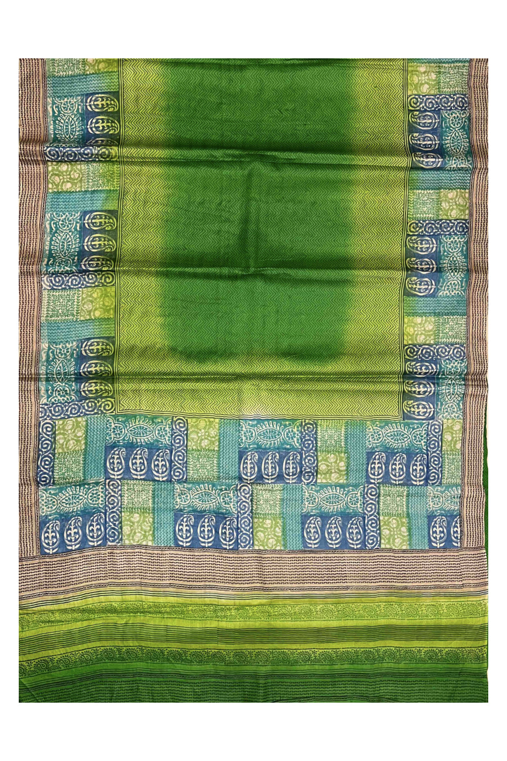 Southloom Handloom Pure Tussar Green Printed Designer Saree