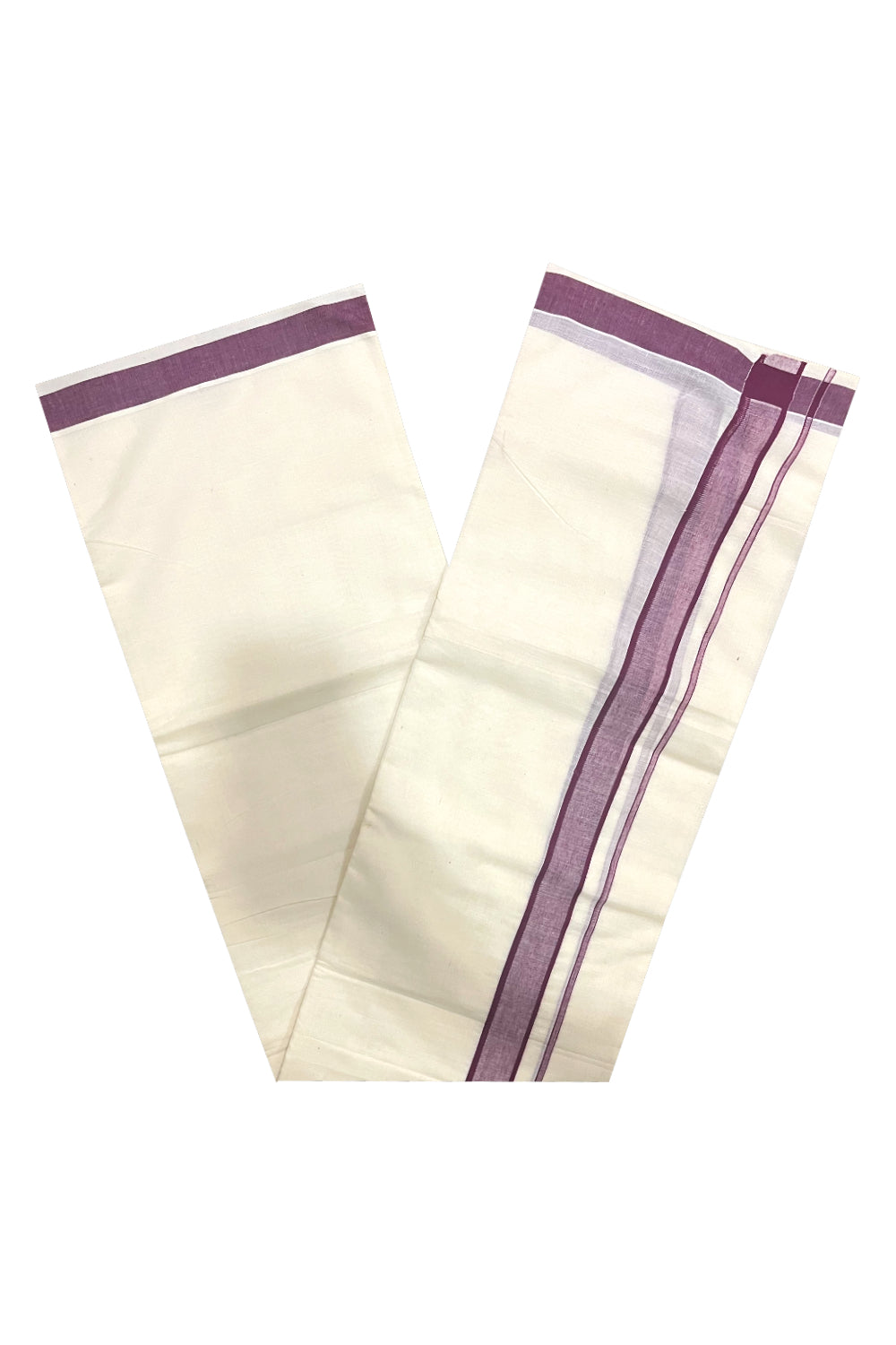 Pure Cotton Off White Double Mundu with Maroon Border (South Indian Dhoti)