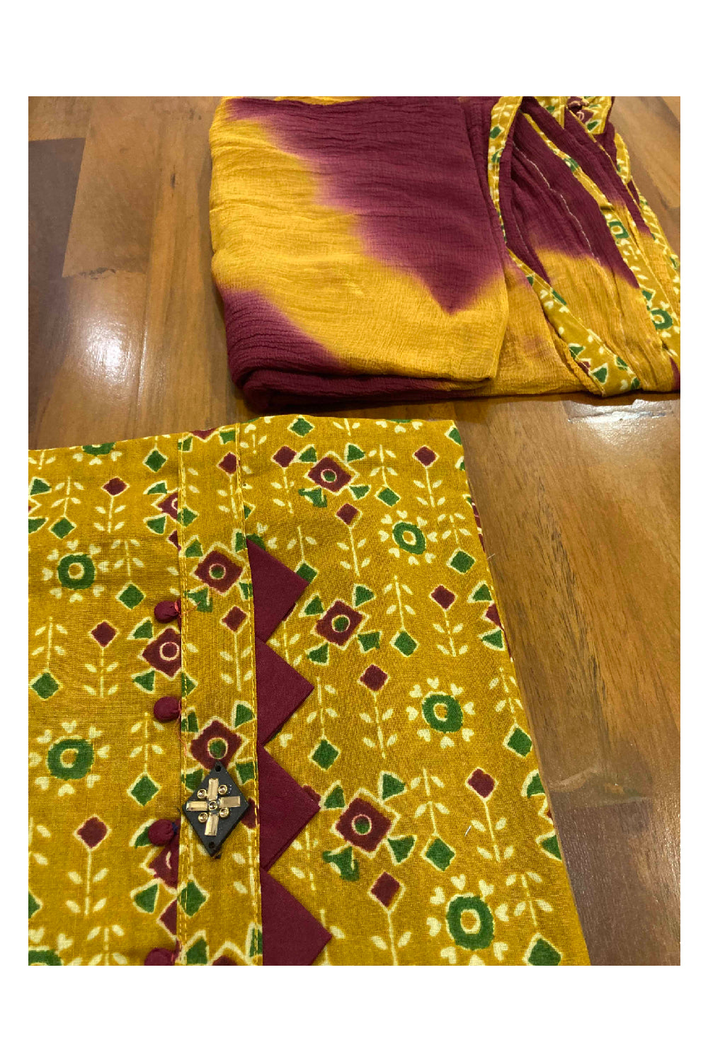 Southloom™ Cotton Churidar Salwar Suit Material in Yellow with Bead Work