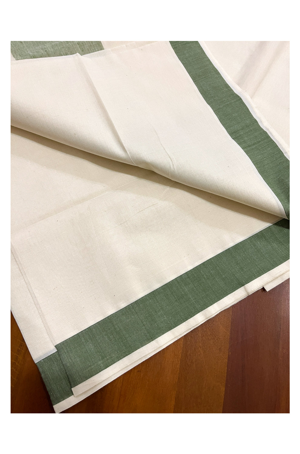 Pure Cotton Kerala Saree with Plain Green Border