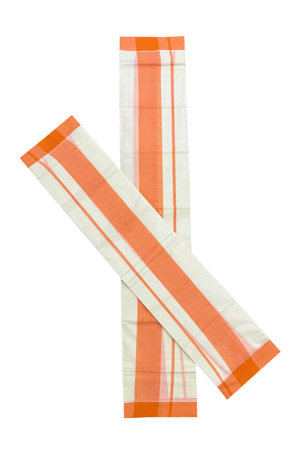 Pure Cotton Single Set Mundu (Mundum Neriyathum) with Orange Border