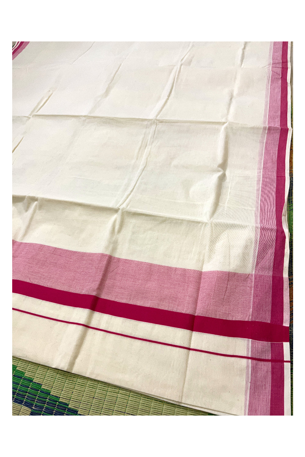 Pure Cotton Off White Kerala Saree with Rose Shaded Border