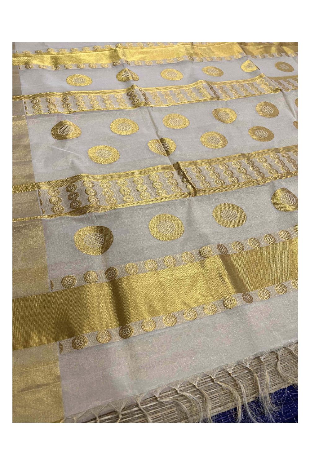 Southloom™ Original Handloom Kasavu Tissue Heavy Work Saree