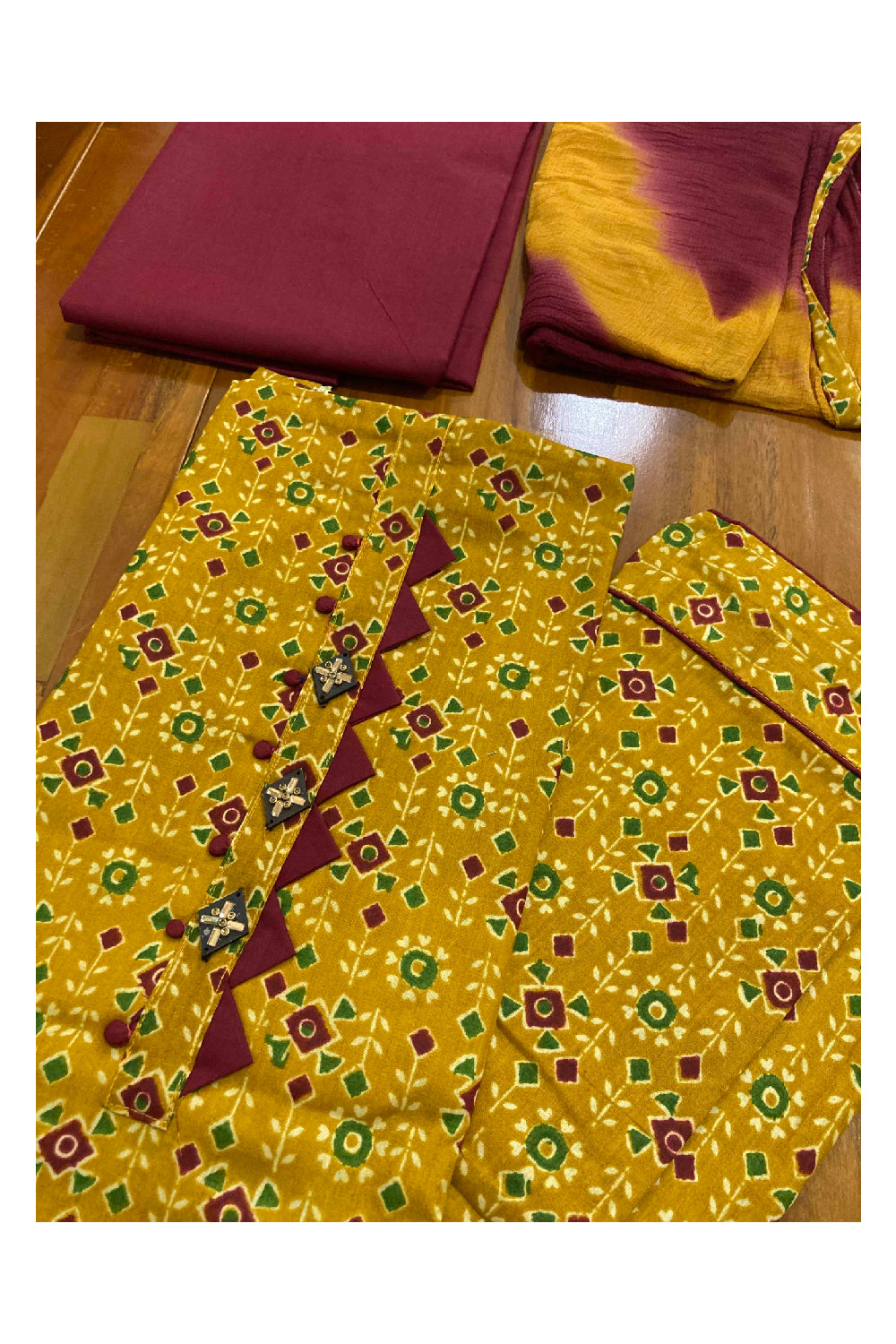 Southloom™ Cotton Churidar Salwar Suit Material in Yellow with Bead Work