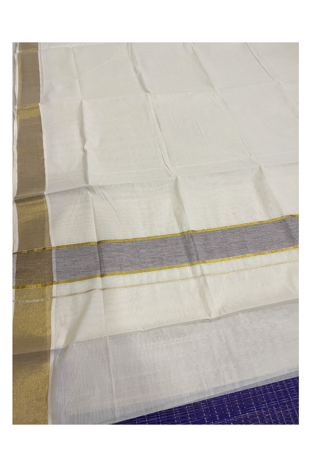 Pure Cotton Kerala Plain Saree with Kasavu Border and Brown Kasavu Pallu