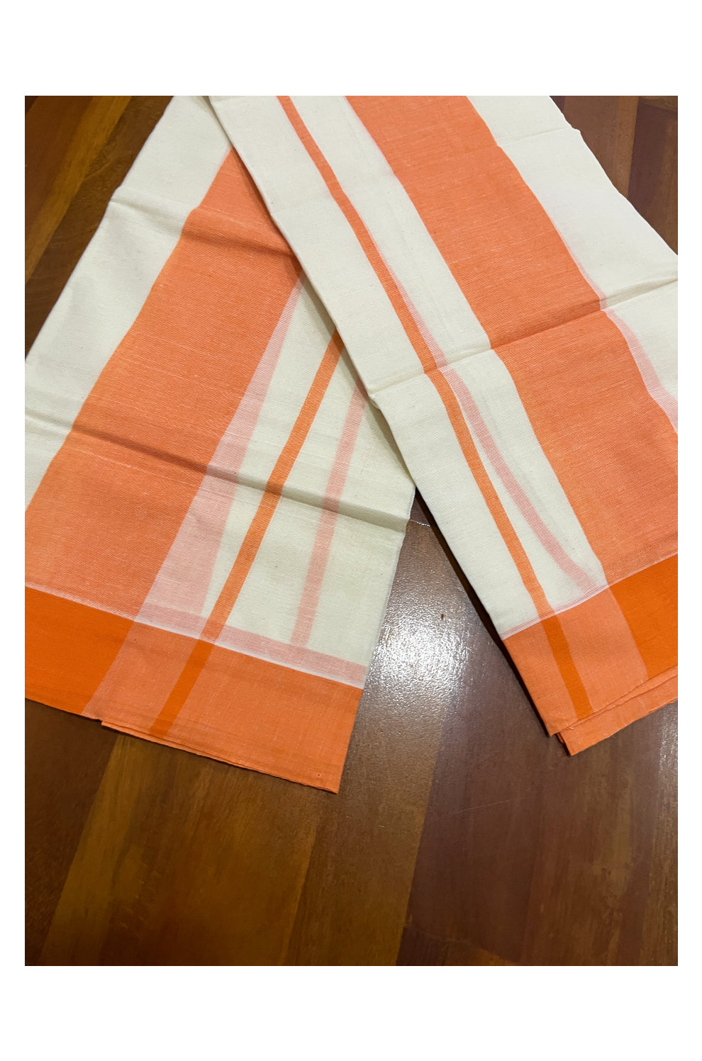 Pure Cotton Single Set Mundu (Mundum Neriyathum) with Orange Border