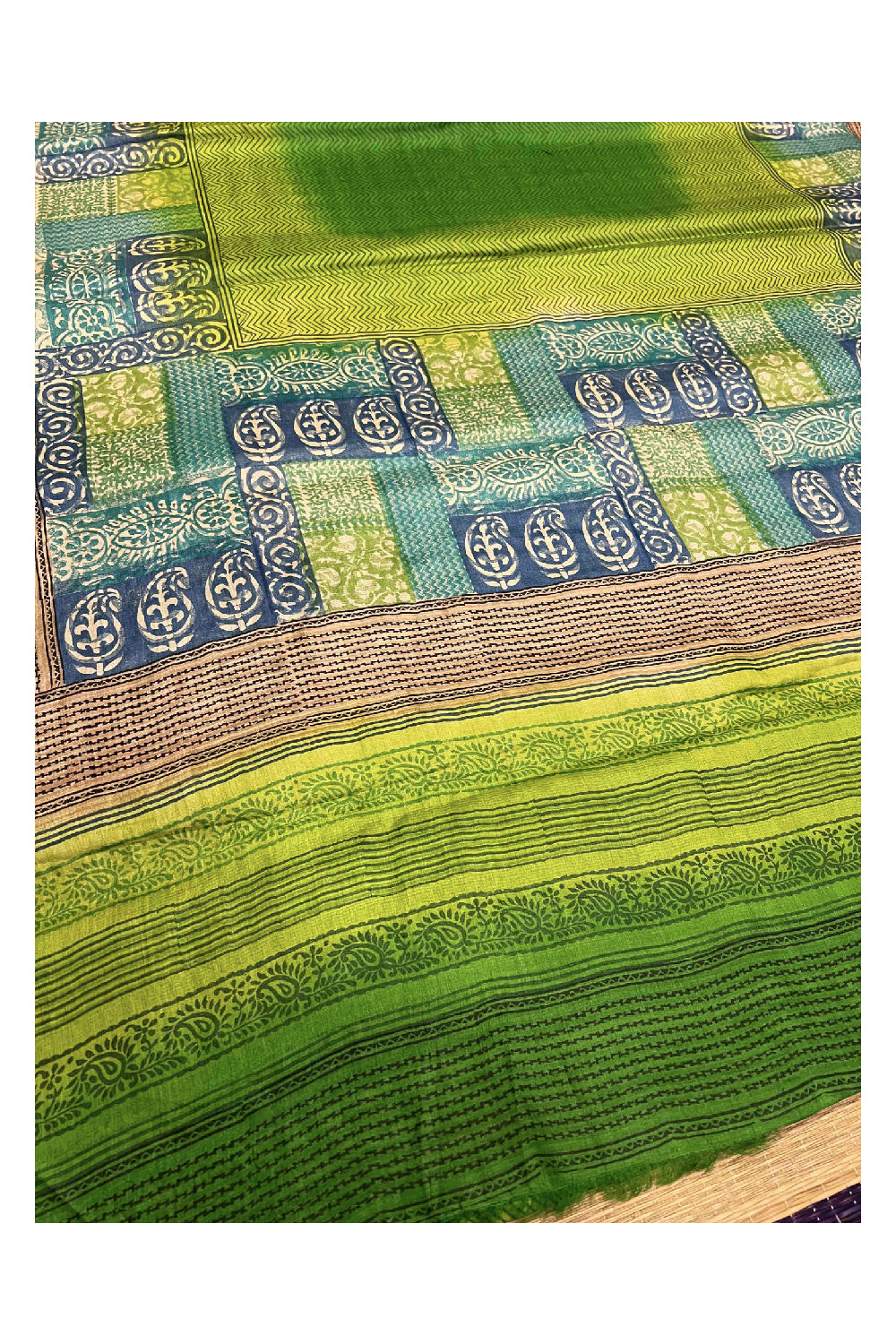 Southloom Handloom Pure Tussar Green Printed Designer Saree