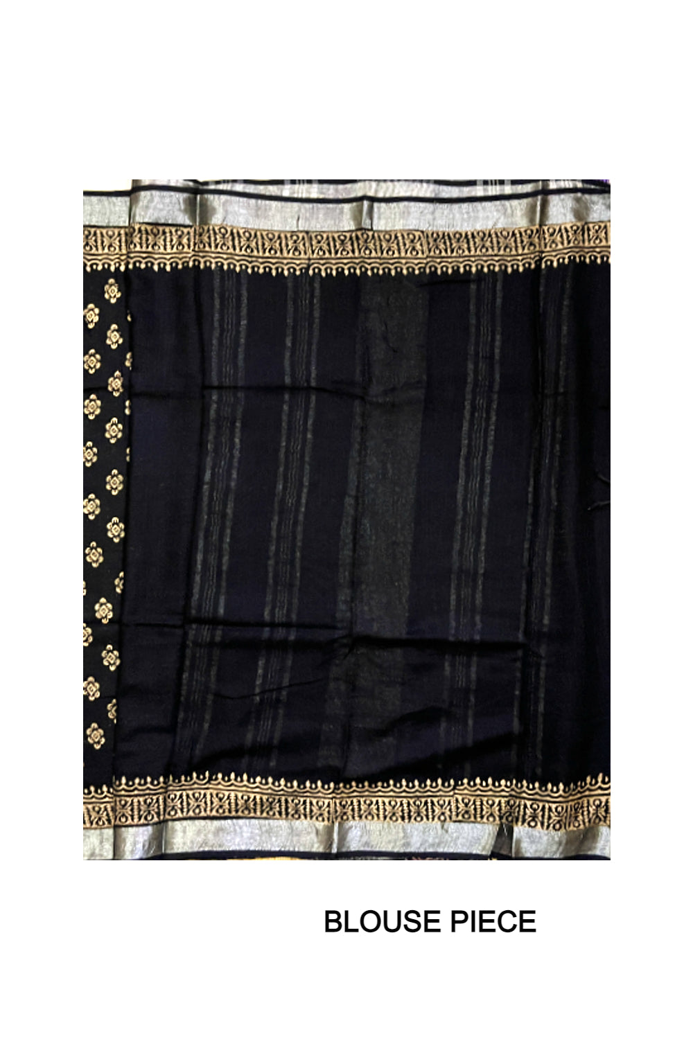 Southloom Linen Designer Black Saree with Yellow Fabric Prints on Body and Tassels Works