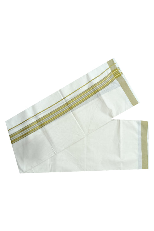 Off White Kerala Double Mundu with Kasavu and Pale Yellow Kara (South Indian Dhoti)