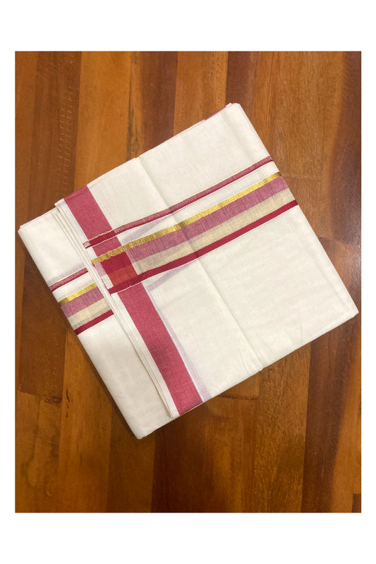 Pure Cotton Double Mundu with Maroon and Kasavu Border (South Indian Dhoti)