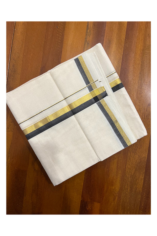 Southloom Balaramapuram Handloom Pure Cotton Mundu with Golden and Black Kasavu Border (South Indian Dhoti)