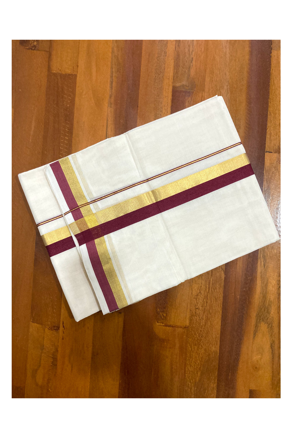 Southloom Premium Handloom Pure Cotton Mundu with Kasavu and Maroon Border (South Indian Dhoti)