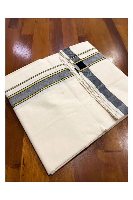 Southloom Balaramapuram Handloom Off White SINGLE Mundu (Otta Mundu) with Black and Kasavu Border (South Indian Dhoti)