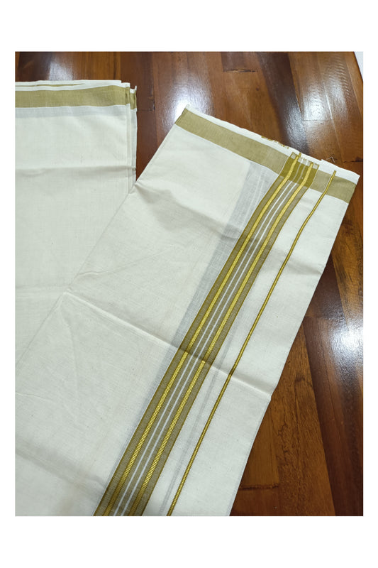 Off White Kerala Double Mundu with Kasavu and Pale Yellow Kara (South Indian Dhoti)