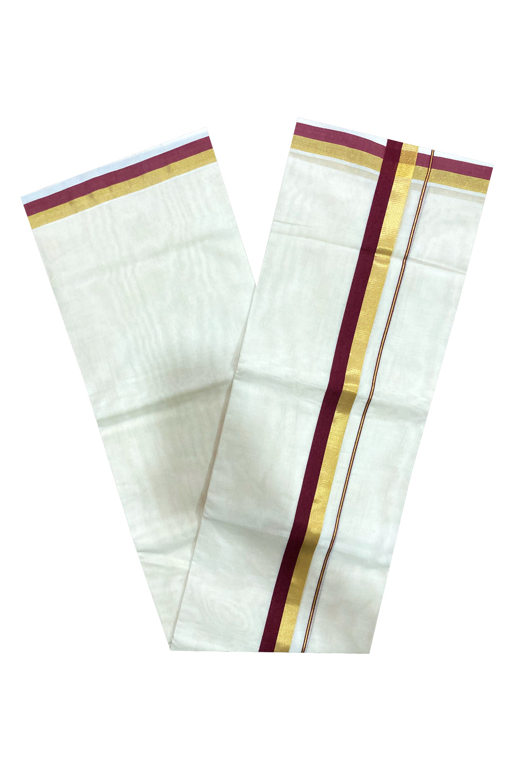 Southloom Premium Handloom Pure Cotton Mundu with Kasavu and Maroon Border (South Indian Dhoti)