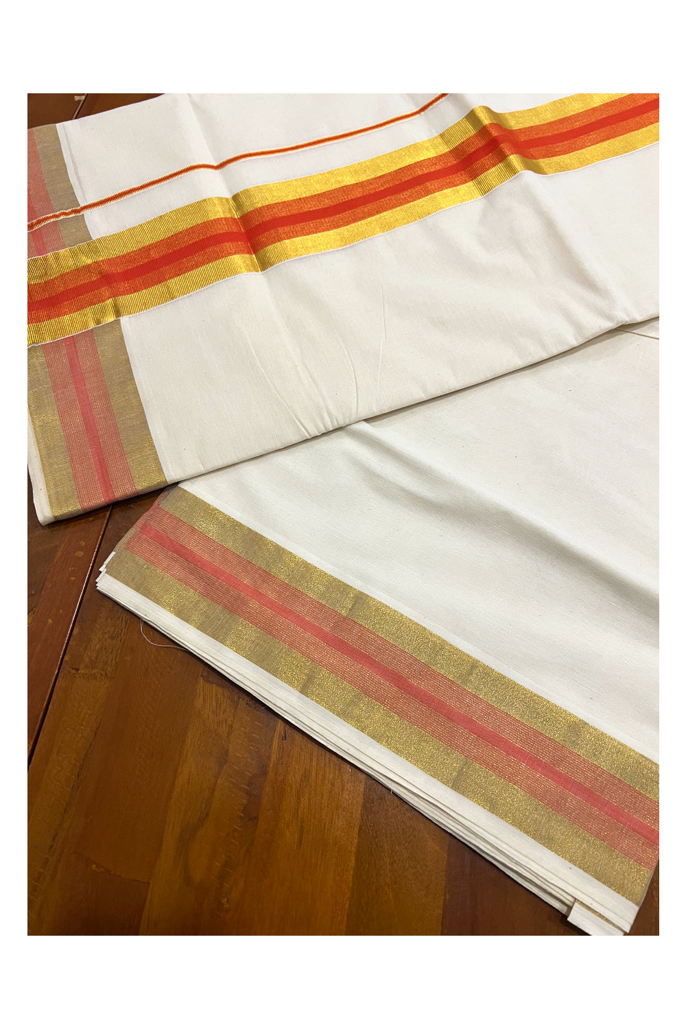 Pure Cotton Kerala Saree with Kasavu and Orange Border