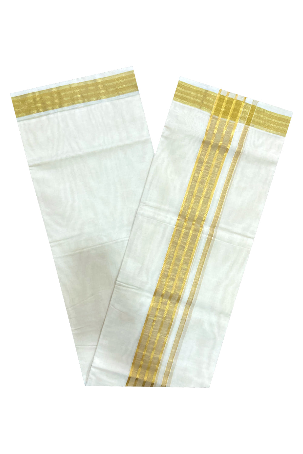 Southloom Premium Handloom Pure Cotton Wedding Mundu with Kasavu Lines Border (South Indian Dhoti)