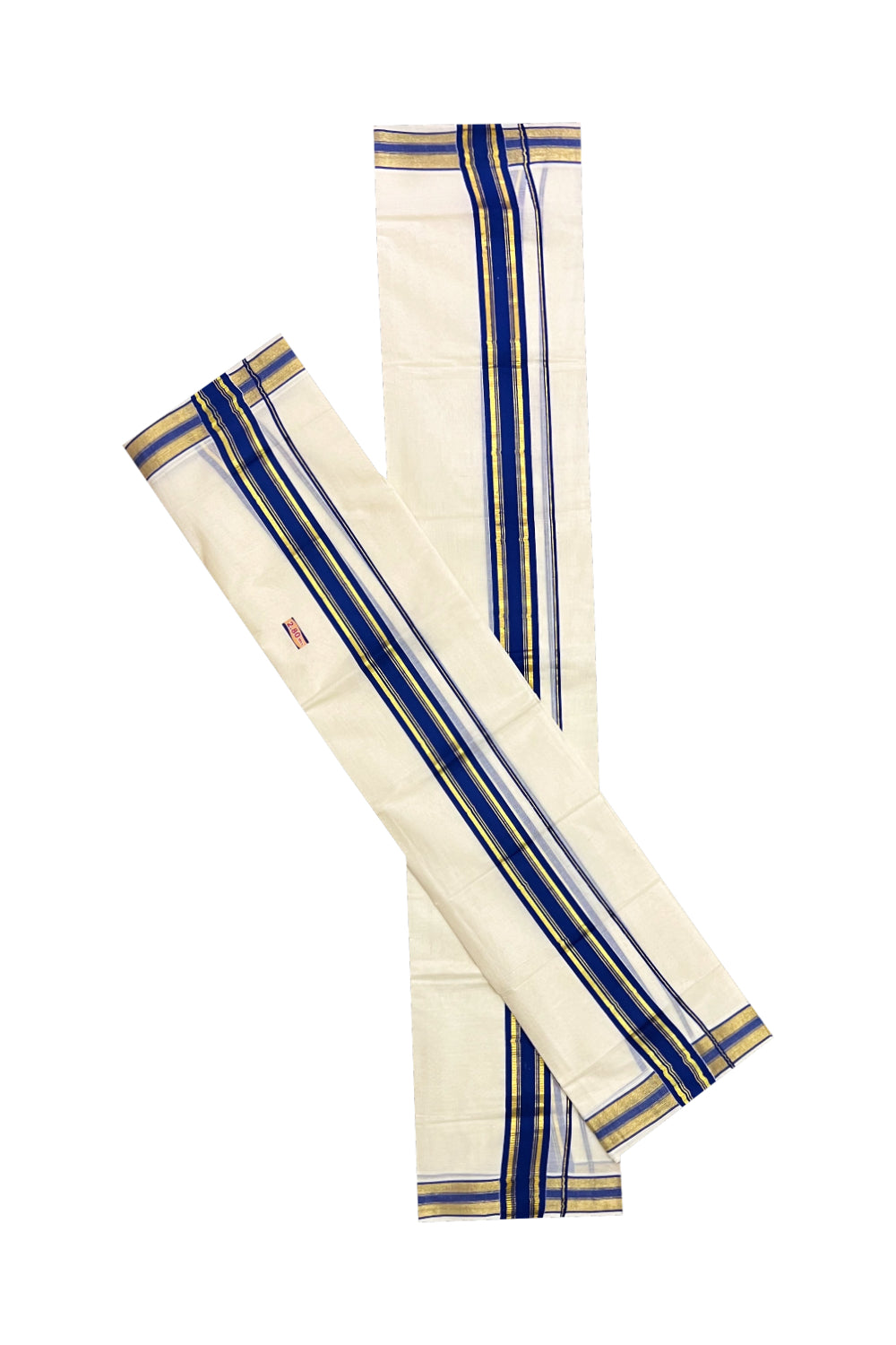 Pure Cotton Kerala Single Set Mundu (Mundum Neriyathum) with Dark Blue and Kasavu Border 2.80 Mtrs