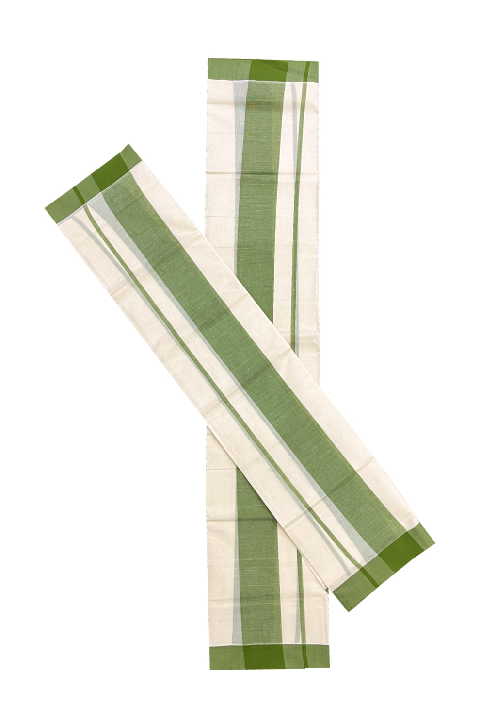 Pure Cotton Single Set Mundu (Mundum Neriyathum) with Green Border