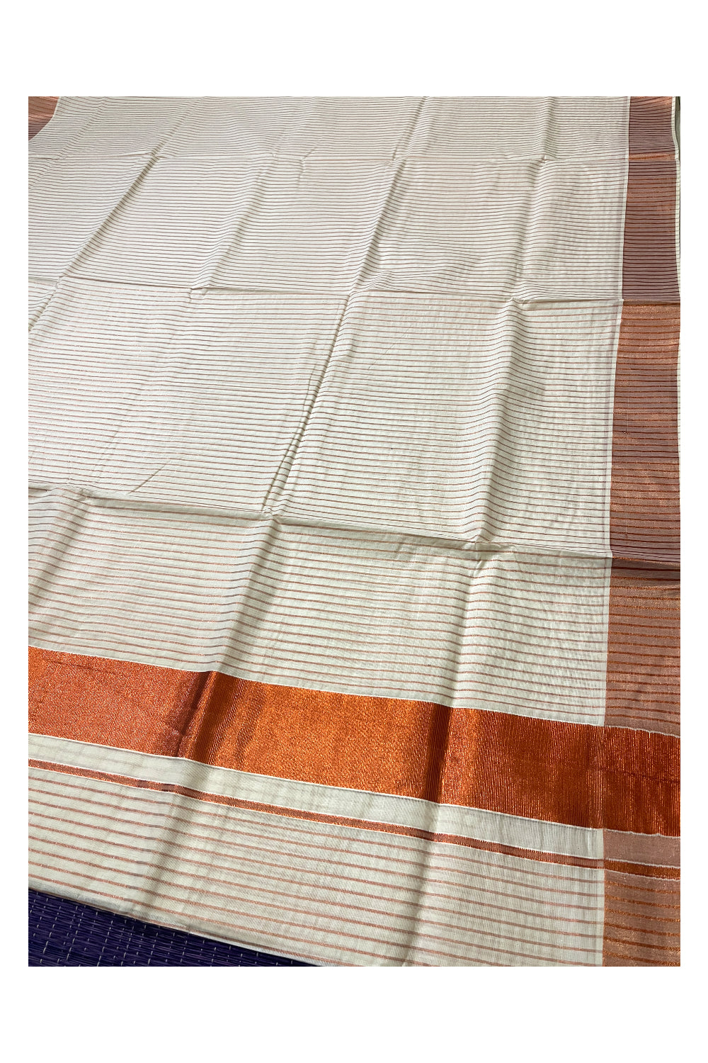 Pure Cotton Kerala Copper Kasavu Lines Saree with 3 inch Border (Onam Saree 2023)