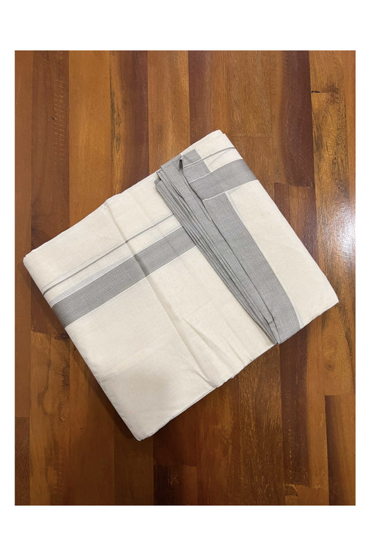 Off White Pure Cotton Double Mundu with Grey Kara (South Indian Dhoti)