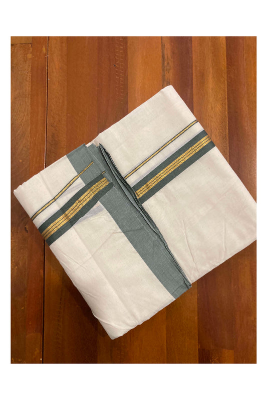 Off White Cotton Mundu with Grey and Kasavu Kara (South Indian Dhoti)