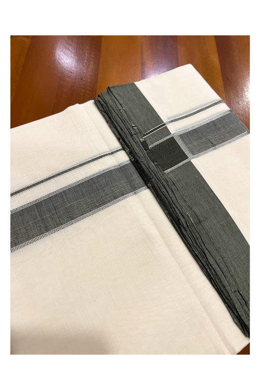 Southloom Super Premium Unakkupaavu Handloom Double Mundu with Greyish Green and Silver Kasavu Border