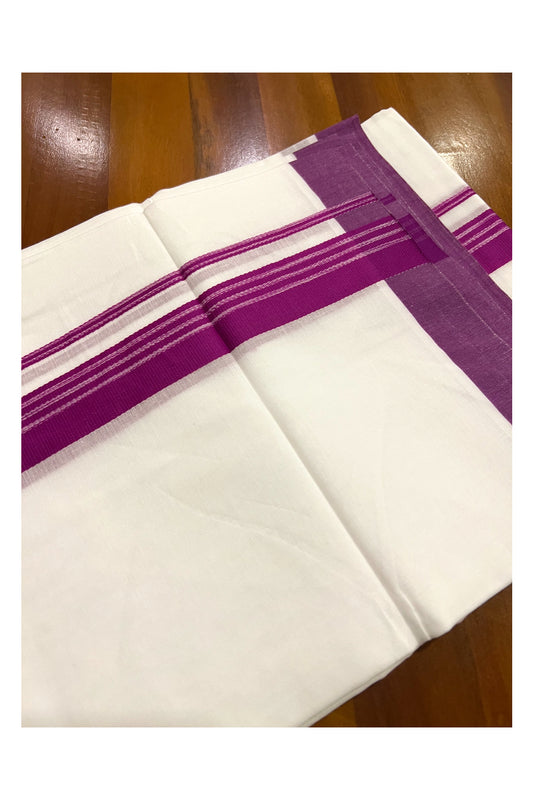 Pure White Cotton Double Mundu with Magenta Border (South Indian Dhoti)