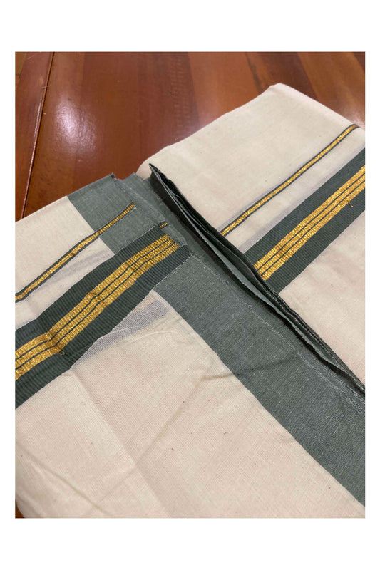 Off White Cotton Mundu with Grey and Kasavu Kara (South Indian Dhoti)