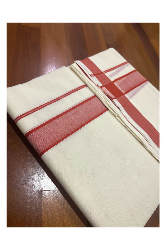 Pure Cotton Off White Double Mundu with Dark Orange Border (South Indian Dhoti)