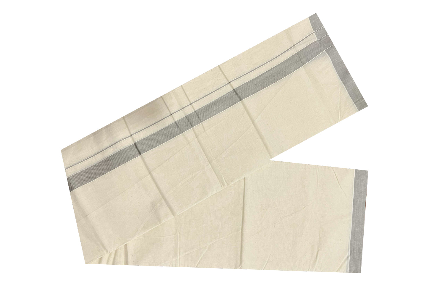 Off White Pure Cotton Double Mundu with Grey Kara (South Indian Dhoti)