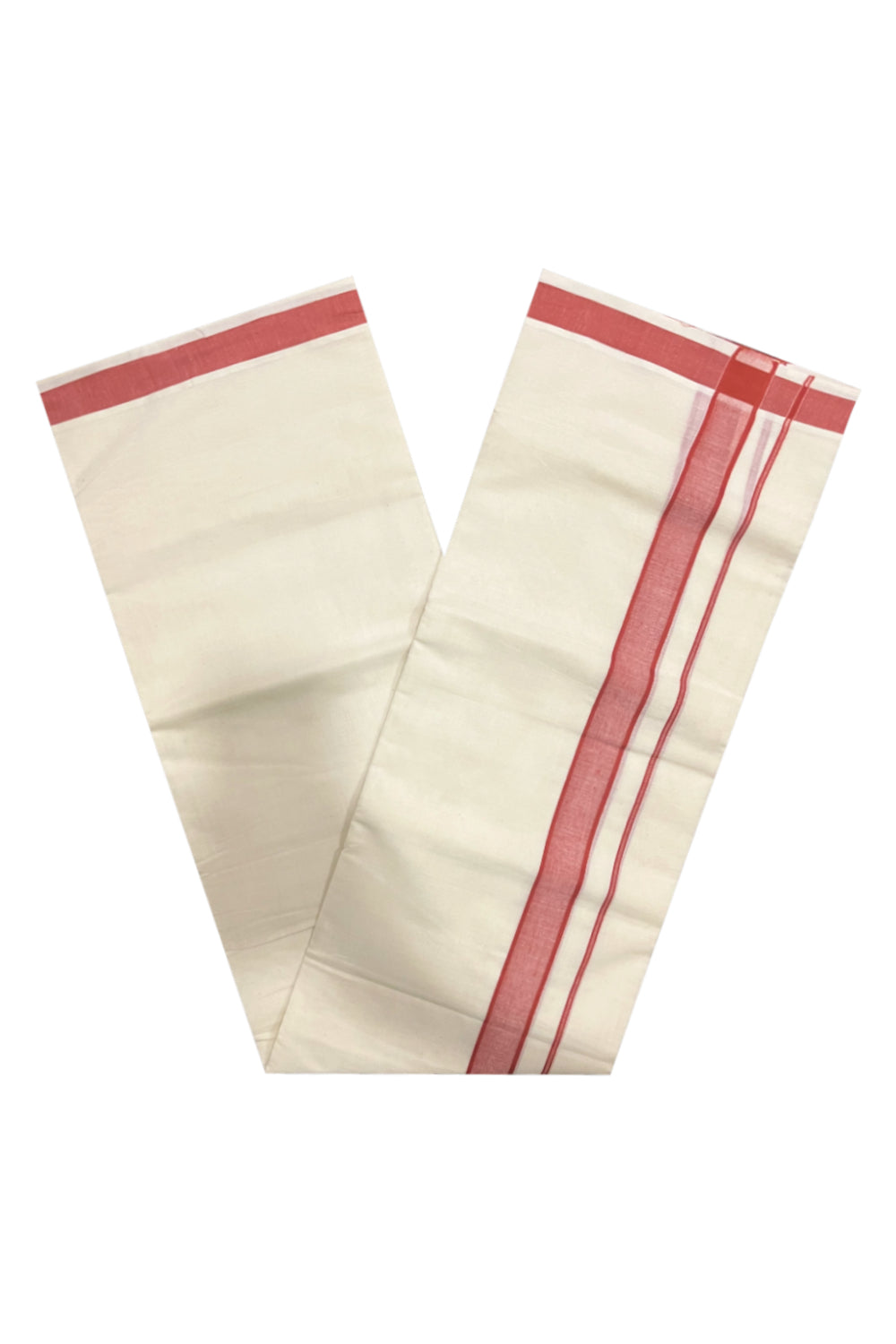 Pure Cotton Off White Double Mundu with Dark Orange Border (South Indian Dhoti)