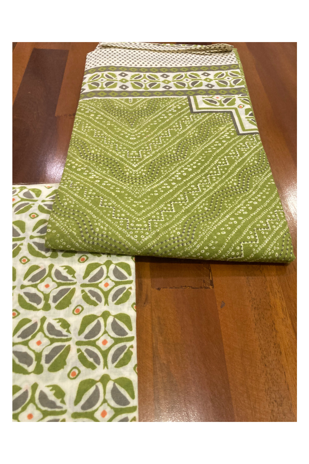 Southloom™ Cotton Churidar Salwar Suit Material in Light Green Printed Works