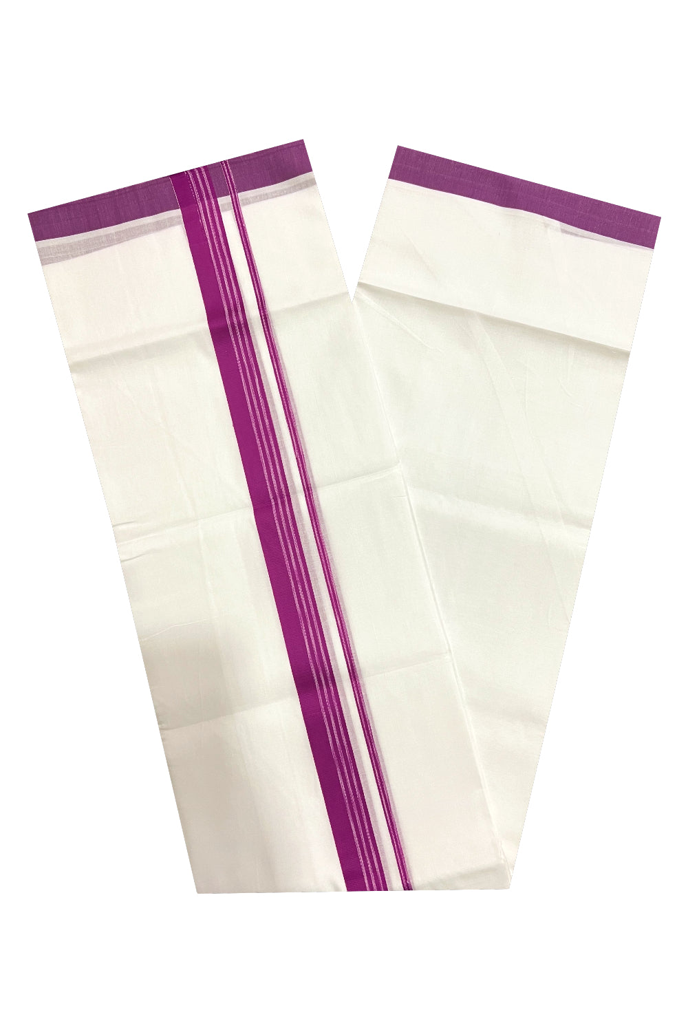 Pure White Cotton Double Mundu with Magenta Border (South Indian Dhoti)