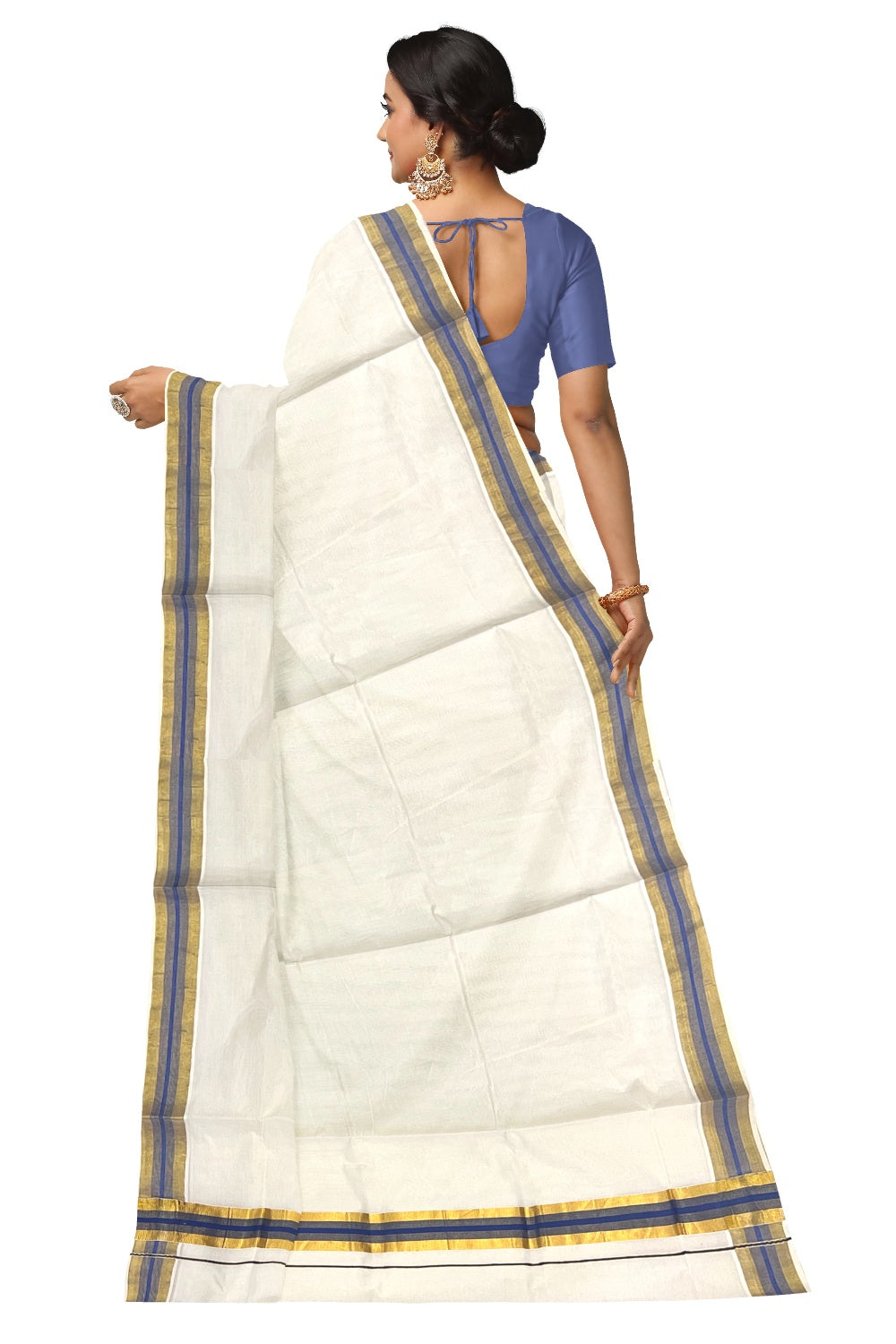 Pure Cotton Kerala Saree with Kasavu and Blue Border