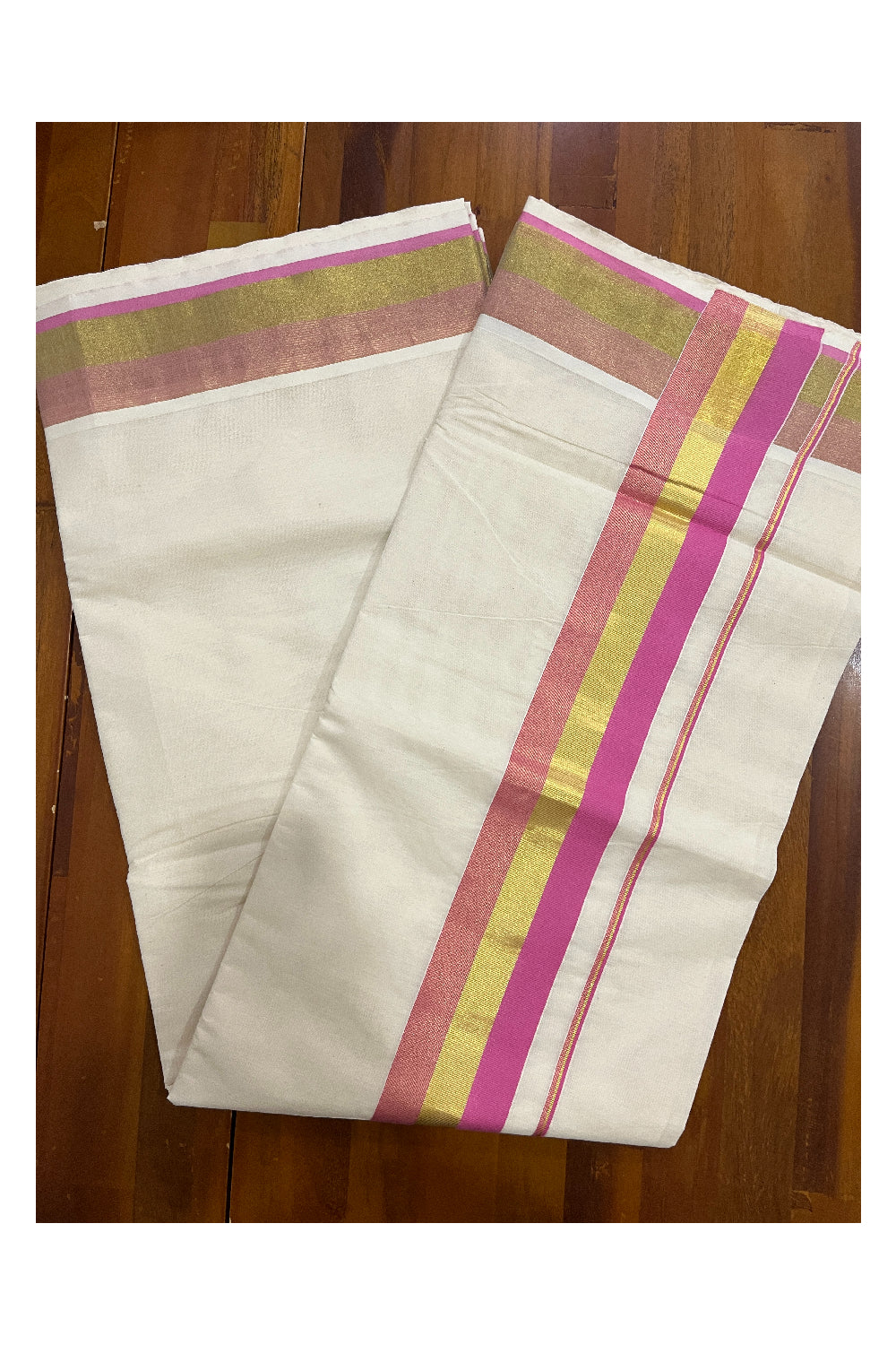 Pure Cotton Kerala Saree with Kasavu and Pink Border