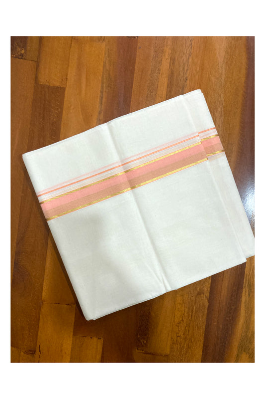 Southloom Premium Handloom Pure Cotton Mundu with Kasavu and Peach Border (South Indian Dhoti)