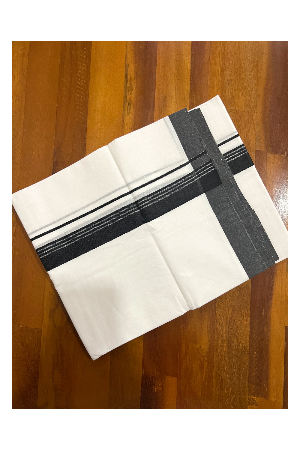 Pure White Cotton Double Mundu with Black Border (South Indian Dhoti)