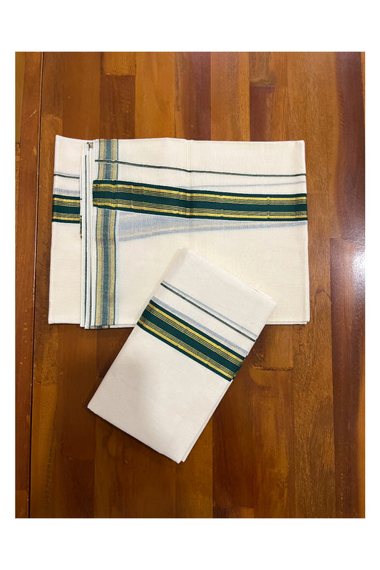 Pure Cotton Kerala Single Set Mundu (Mundum Neriyathum) with Dark Green and Kasavu Border 2.80 Mtrs SLKK SL470