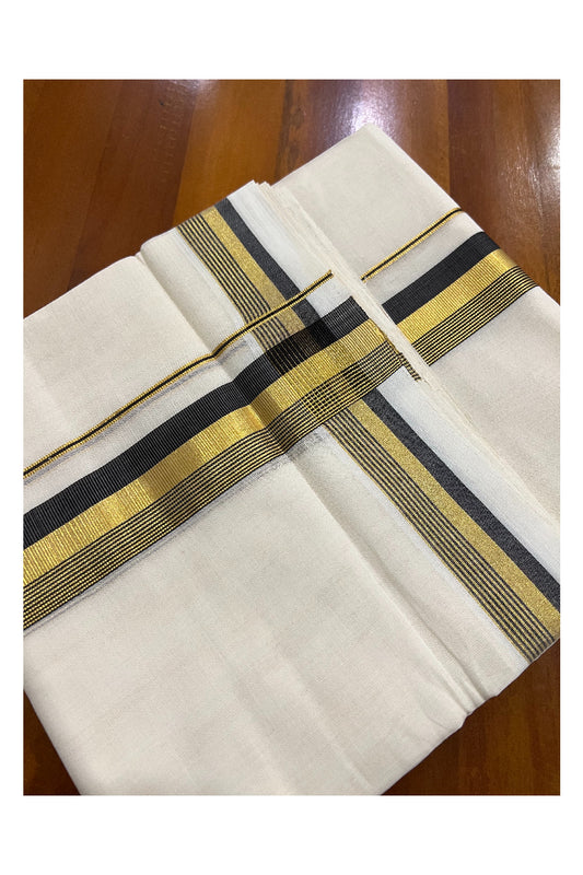 Southloom Balaramapuram Handloom Pure Cotton Mundu with Golden and Black Line Kasavu Border (South Indian Dhoti)