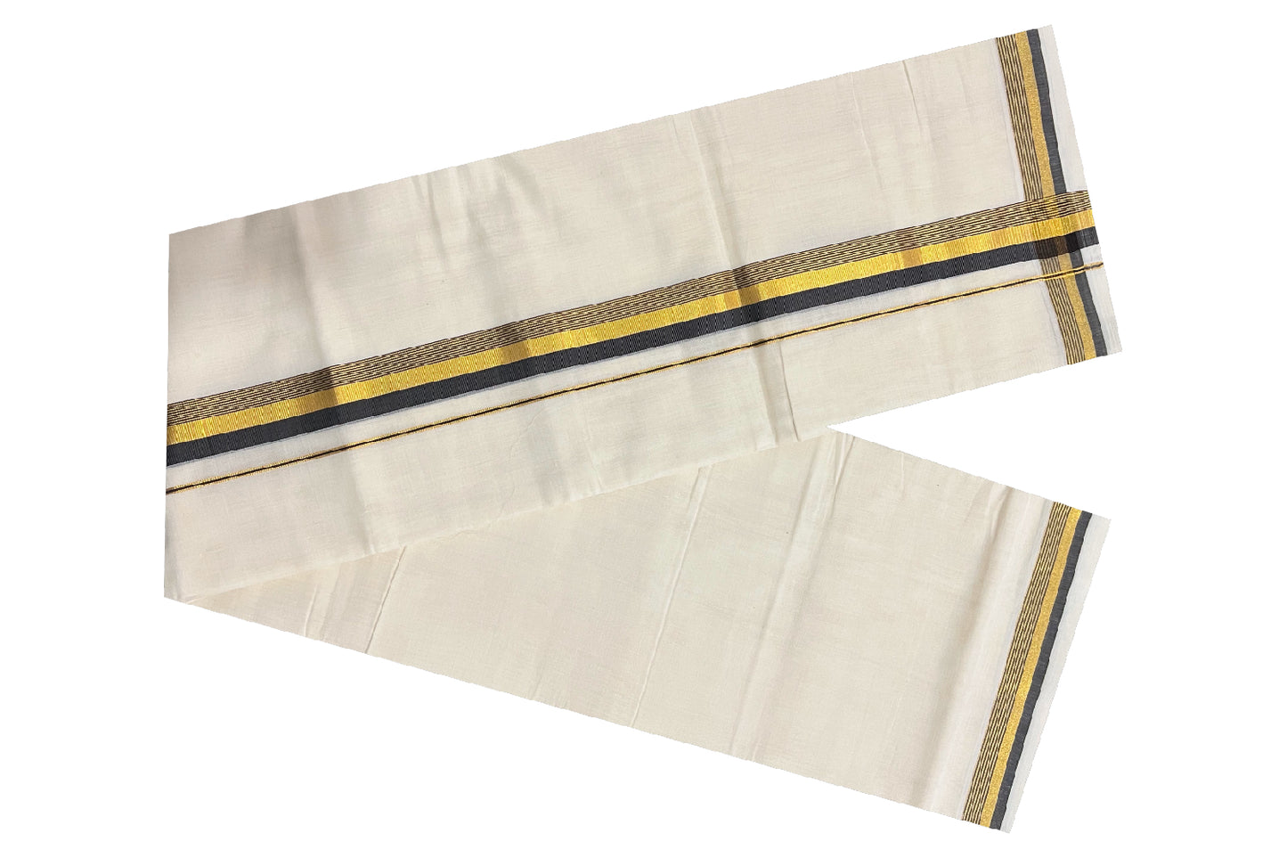 Southloom Balaramapuram Handloom Pure Cotton Mundu with Golden and Black Line Kasavu Border (South Indian Dhoti)