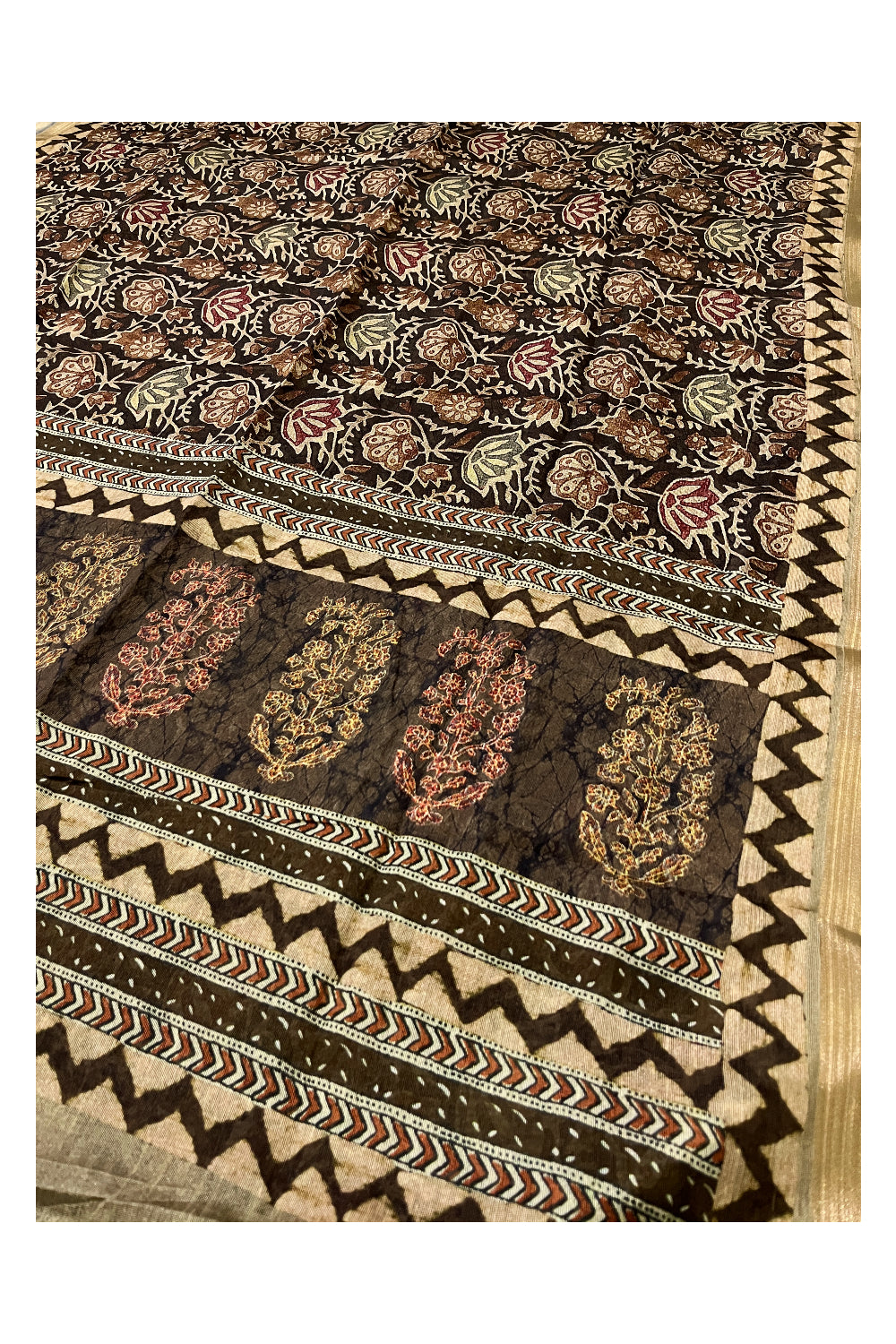 Southloom Art Silk Brown Saree with Floral Prints on Body