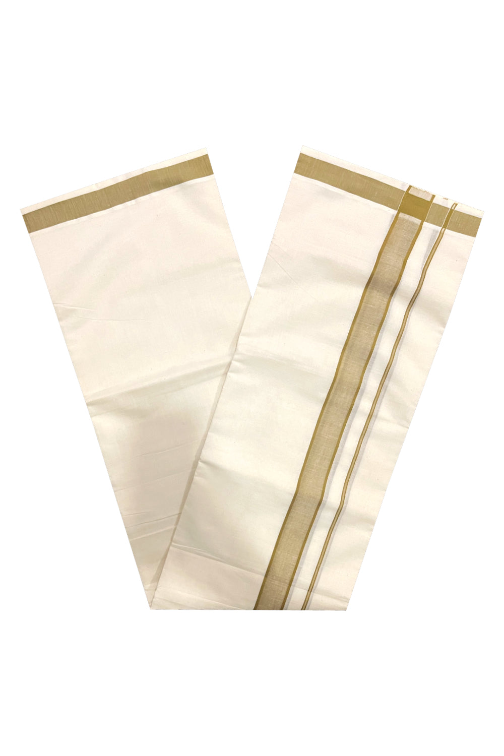 Pure Cotton Off White Double Mundu with Light Brown Border (South Indian Dhoti)