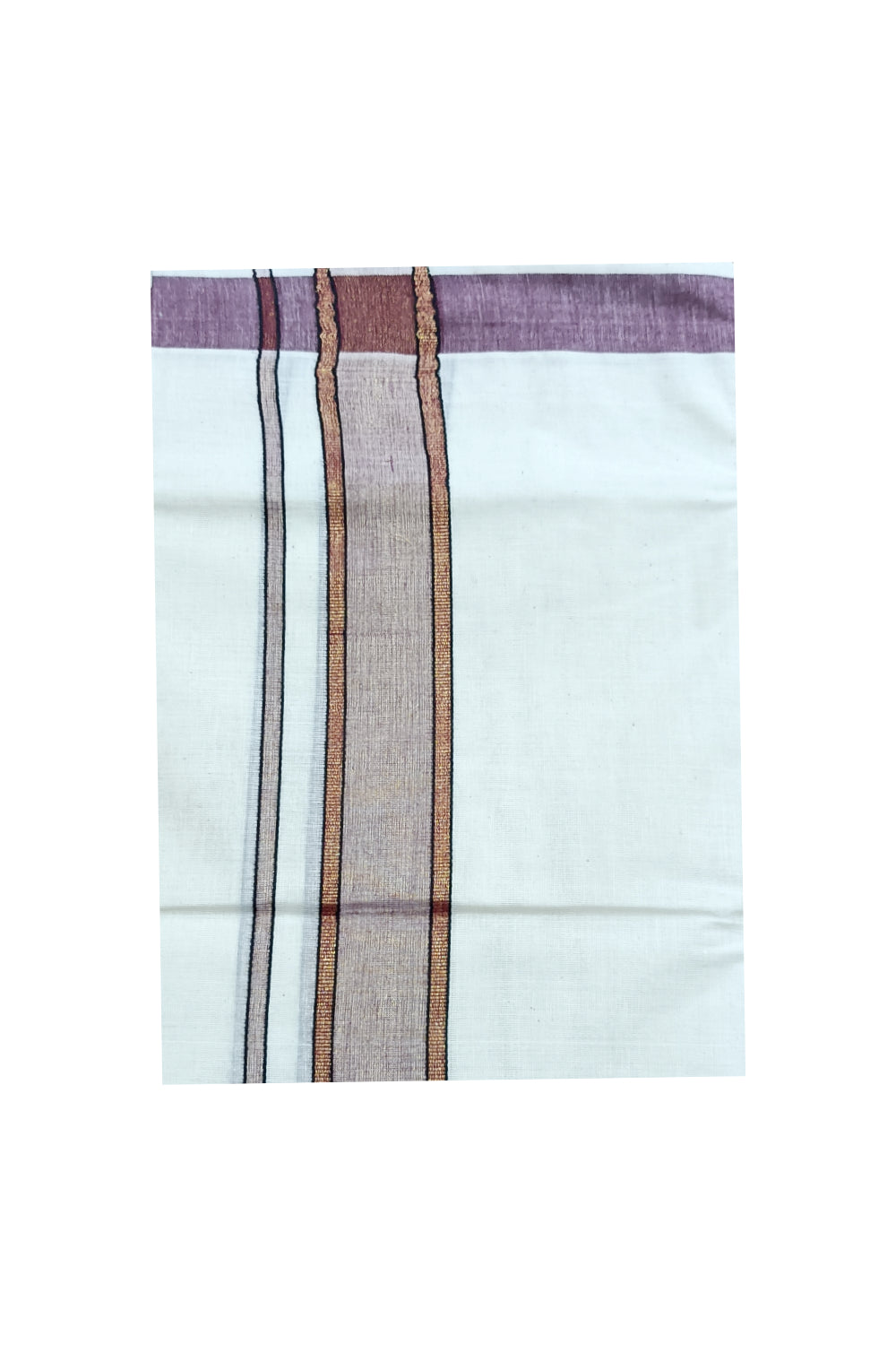 Off White Kerala Double Mundu with Kasavu and Crimson Red Kara (South Indian Dhoti)